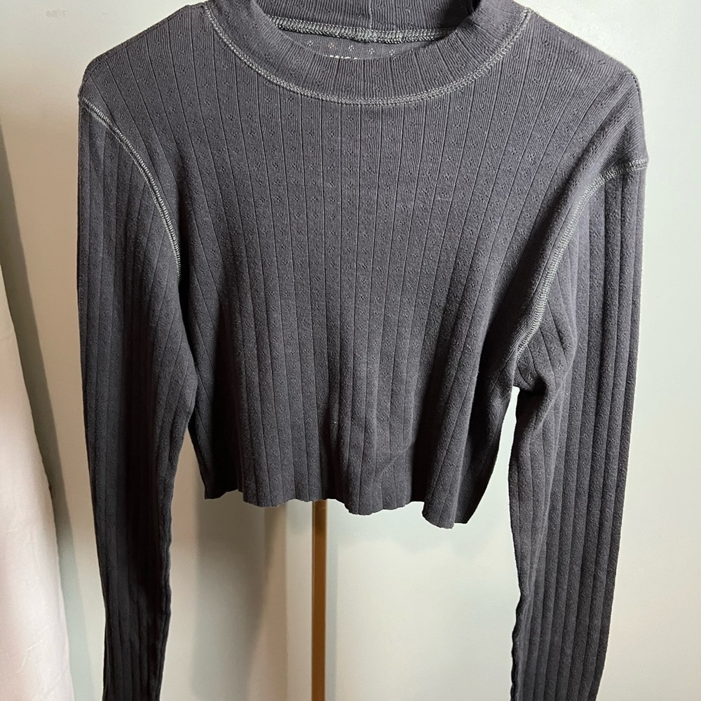 American Eagle Outfitters Gray Long Sleeve Cropped Sweatshirt